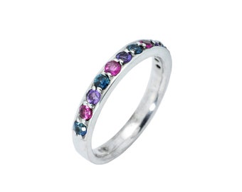 Mauve Spectrum ring, Silver 925 ring, multi coloured ring, amethyst ring, tourmaline ring, topaz ring