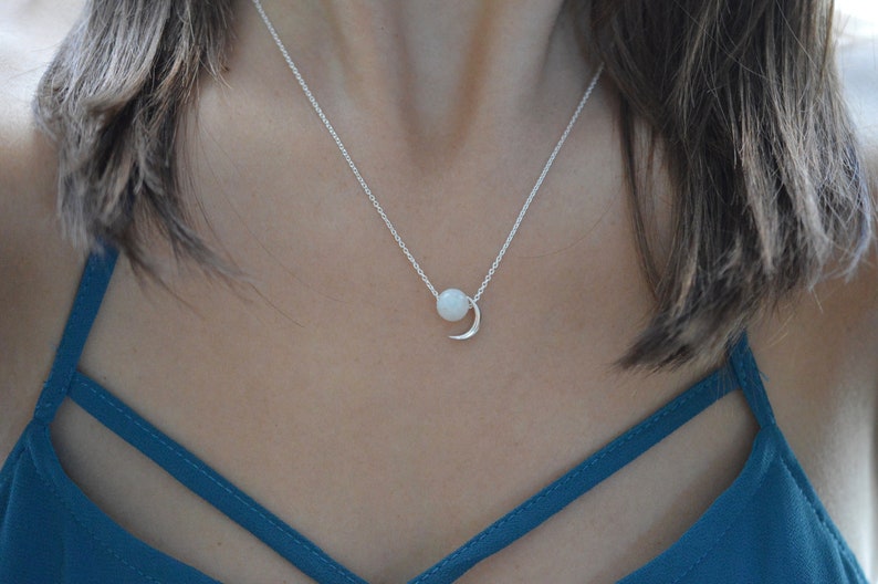 Orbit pendant, moon pendant, silver and moonstone pendant, sphere pendant, silver necklace image 5