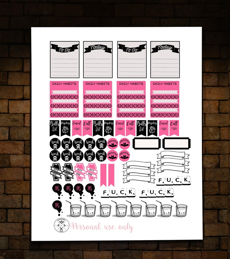 Weekly printable Gothic Planner Sticker Sheet | Etsy