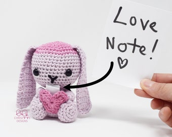 Easter Bunny art Crochet Doll with Heart message Pocket, Tooth Fairy Doll