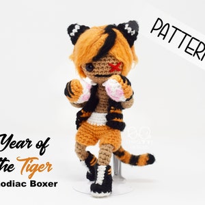 Crochet Tiger Cat Zodiac Boxer PATTERN English, Year of the tiger, crochet amigurumi, crochet tiger doll, tiger toy, handmade animal pattern