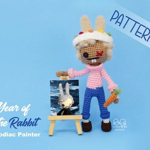 Crochet Zodiac Rabbit English PATTERN, Year of the rabbit, amigurumi Painter, crochet bunny