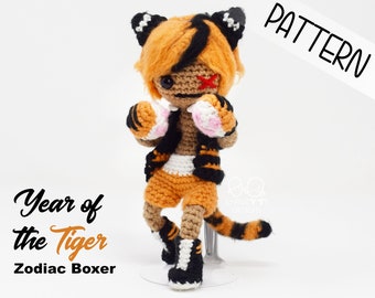 Crochet Tiger Cat Zodiac Boxer PATTERN English, Year of the tiger, crochet amigurumi, crochet tiger doll, tiger toy, handmade animal pattern