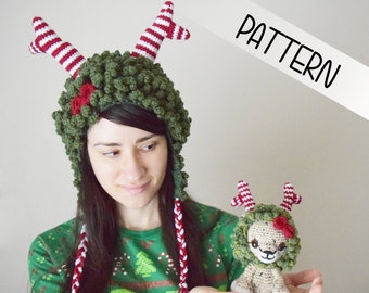 Crochet Christmas Wreath Reindeer with antlers hat PATTERN English, horns hat, adult, kids and baby sizes, mad hatter