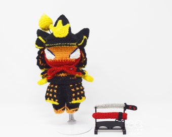 Samurai Alien Doll Crochet Pattern: Removable Outfit, Glow Eyes (Digital Download)