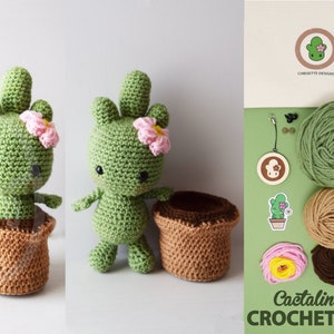 Crochet Cactus Doll Kit: Cactalina with Sticker & Keychain