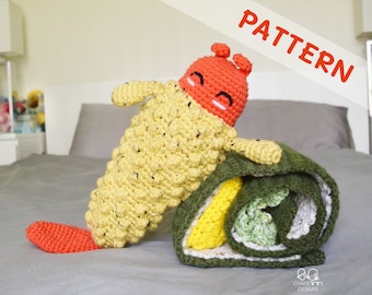 Crochet Sushi Roll and Play Baby blanket with shrimp plush PATTERN, diy English, shrimp toy, interactive baby swaddle blanket play mat