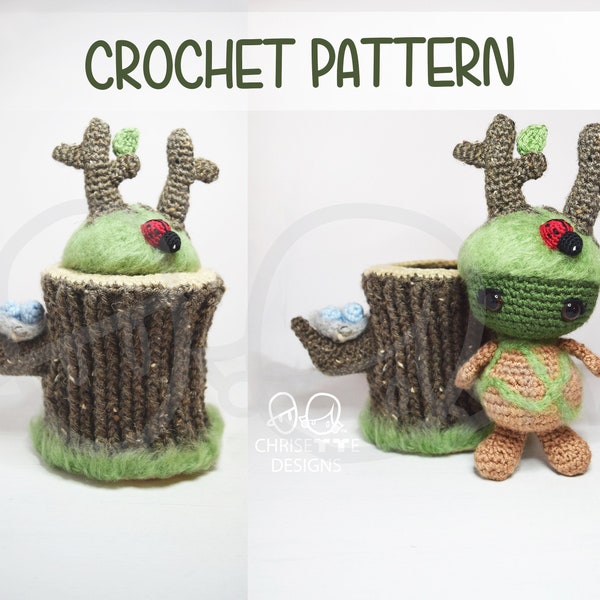 Crochet Tree Woodland Forest Creature PATTERN English, TWIGALINA, interactive stump, amigurumi, tree doll, woodland toy, handmade