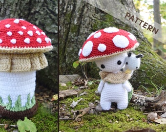Crochet Mushroom doll, Stem and Caterpillar Bundle PATTERN, Prince KINOKO and KAT, interactive mushroom decor, amigurumi English Pattern