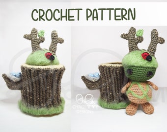 Crochet Tree Woodland Forest Creature PATTERN English, TWIGALINA, interactive stump, amigurumi, tree doll, woodland toy, handmade