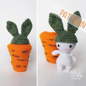 Crochet Bunny Rabbit PATTERN English, BEANIE the Bunny, interactive removable carrot, easter amigurumi, crochet doll, handmade rabbit toy