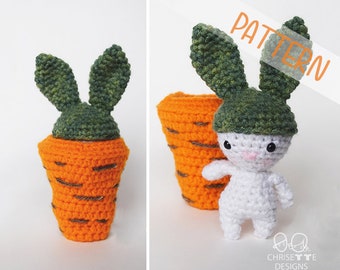 Crochet Bunny Rabbit PATTERN English, BEANIE the Bunny, interactive removable carrot, easter amigurumi, crochet doll, handmade rabbit toy