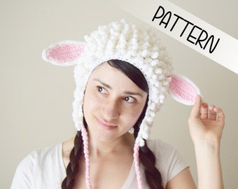 Crochet Sheep lamb Easter hat PATTERN English, Halloween costume, adult kids and baby sizes, mad hatter