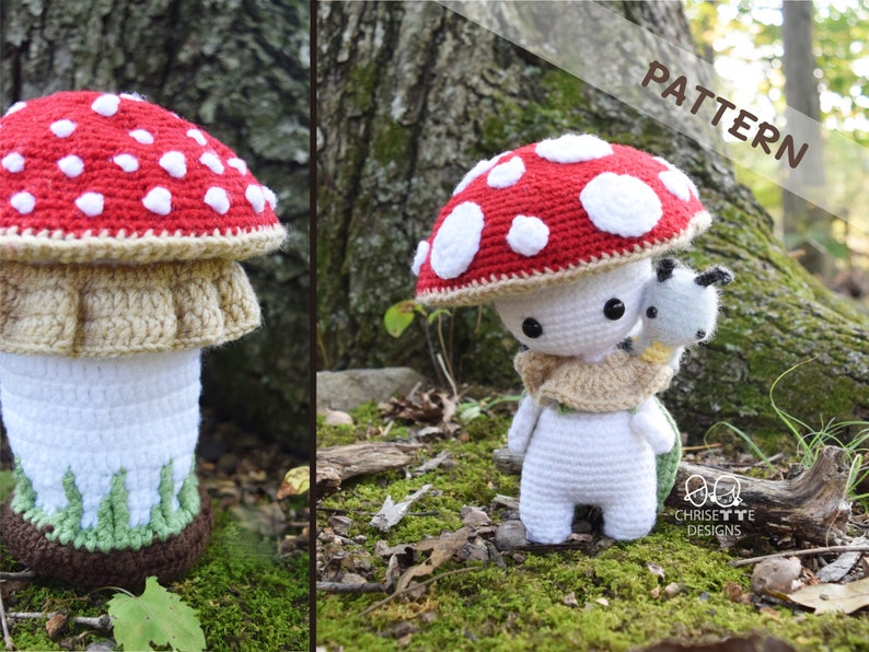 Crochet Mushroom doll, Stem and Caterpillar Bundle PATTERN, Prince KINOKO and KAT, interactive mushroom decor, amigurumi English Pattern image 1