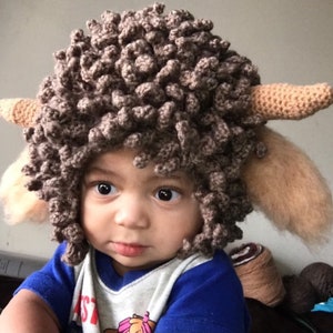 Crochet Highland Cow Hat PATTERN English, Ice Spice wig, crochet Satyr Faun Goat, Baphomet, Halloween costume hat, adult kids and baby sizes image 6