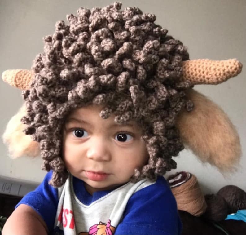 Crochet Highland Cow Hat PATTERN English, Ice Spice wig, crochet Satyr Faun Goat, Baphomet, Halloween costume hat, adult kids and baby sizes image 6