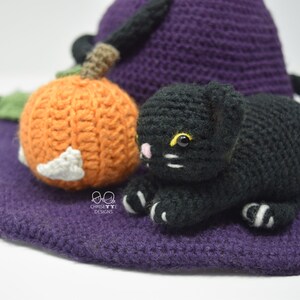 Crochet Witch hat PATTERN English, stiff brim, Wizard hat, WITCHES' STITCHES hat costume, child and Adult size , spider cat and pumpkin hat image 5