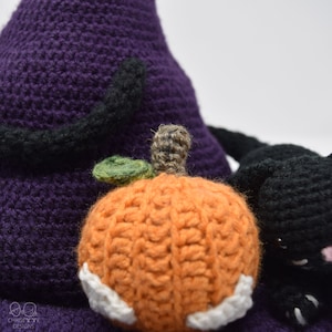 Crochet Witch hat PATTERN English, stiff brim, Wizard hat, WITCHES' STITCHES hat costume, child and Adult size , spider cat and pumpkin hat image 8