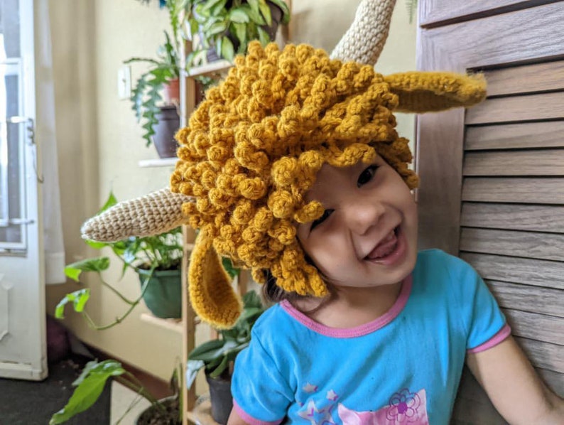 Crochet Highland Cow Hat PATTERN English, Ice Spice wig, crochet Satyr Faun Goat, Baphomet, Halloween costume hat, adult kids and baby sizes image 5