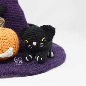Crochet Witch hat PATTERN English, stiff brim, Wizard hat, WITCHES' STITCHES hat costume, child and Adult size , spider cat and pumpkin hat image 4