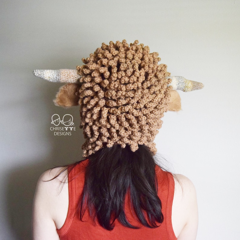 Crochet Highland Cow Hat PATTERN English, Ice Spice wig, crochet Satyr Faun Goat, Baphomet, Halloween costume hat, adult kids and baby sizes image 3