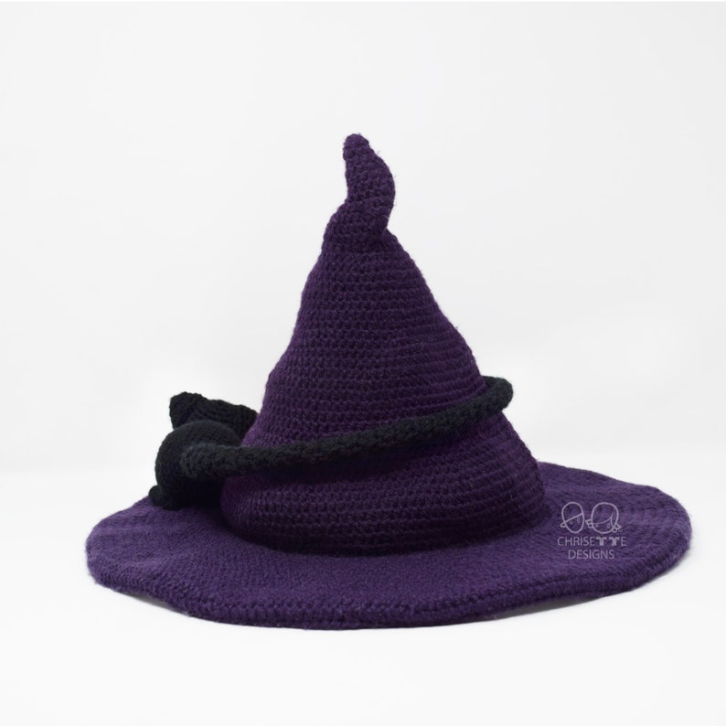 Crochet Witch hat PATTERN English, stiff brim, Wizard hat, WITCHES' STITCHES hat costume, child and Adult size , spider cat and pumpkin hat image 6