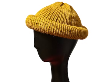 Gold Roll Up Docker Cap, Fisherman Hat, Rolled Kufi, Ski Cap,Knit Beanie, Skull Cap, Skully, Spring Summer Hat