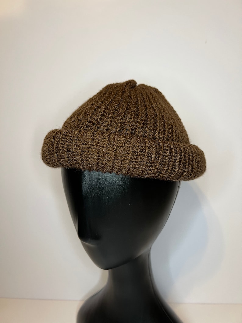 Brown Roll up Docker Beanie, Docker Kufi, Fisherman Beanie, Rolled Kufi, Knit Docker, Knit Hat, Skull Cap image 4