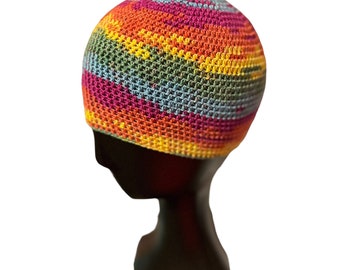 Ready To Ship Colorful Stretchy Fun Kufi, Prayer Park Attention Getter Beanie, Match Any Outfit Cap, Yellow Orange Blues, Muslim Hat