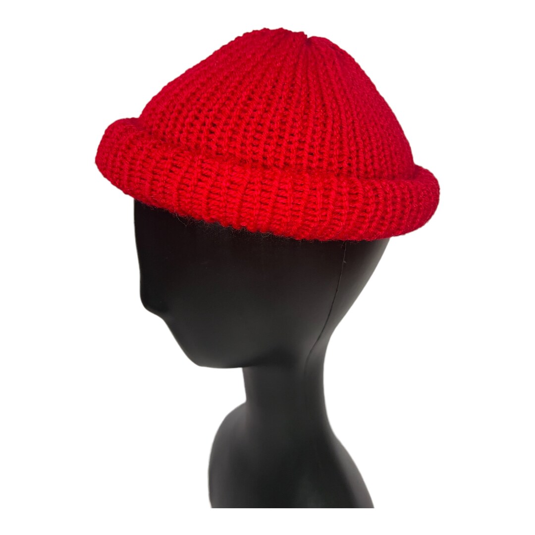 Red Roll up Docker Cap Knit Beanie Rolled a Kufi Fisherman Etsy