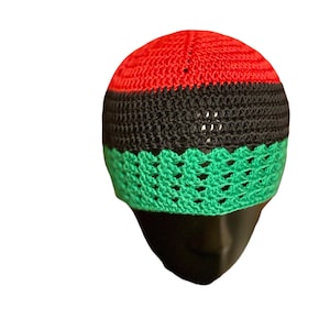 Red Black and Green, Kufi Multi Color, Beanie, Kufi Hat, Knit Kufi, Taqiyah, Skull Cap