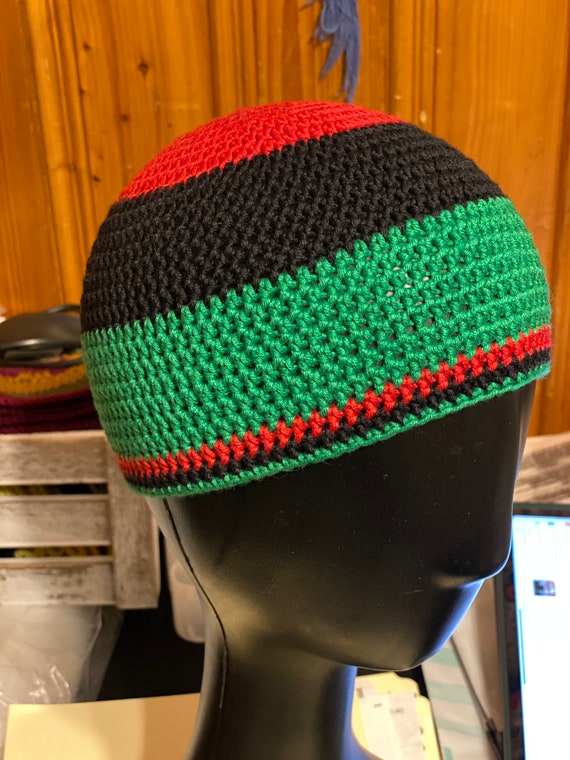 Red Black and Green Kufi Beanie Skull 