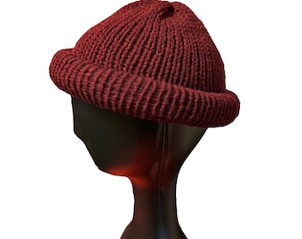 Burgundy Roll up Docker Beanie, Fisherman Cap