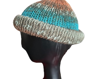 Wool Blend Double Knit Roll Up Docker, Rolled BEANIE, Rolled Kufi,
