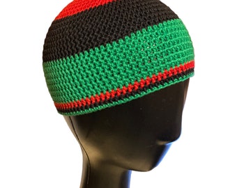 Red Black and Green, Kufi, Beanie, Skull Cap, Hats, Knitwear