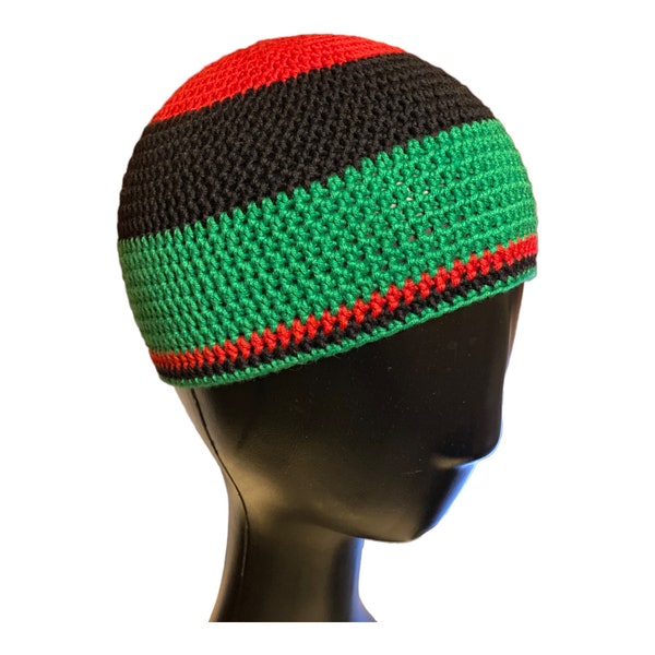 Red Black and Green, Kufi, Beanie, Skull Cap, Hats, Knitwear