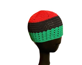 Red Black and Green, Kufi Multi Color, Beanie, Kufi Hat, Knit Kufi, Taqiyah, Skull Cap