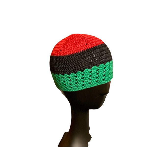 Red Black and Green, Kufi Multi Color, Beanie, Kufi Hat, Knit Kufi, Taqiyah, Skull Cap