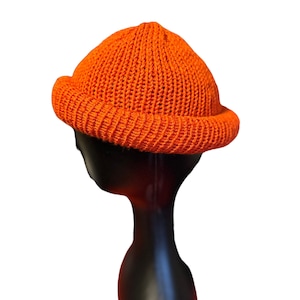 Orange Roll Up Docker Cap, Fisherman Hat, Rolled Kufi, Ski Cap, Skully, Skull Cap, Knit Beanie image 1