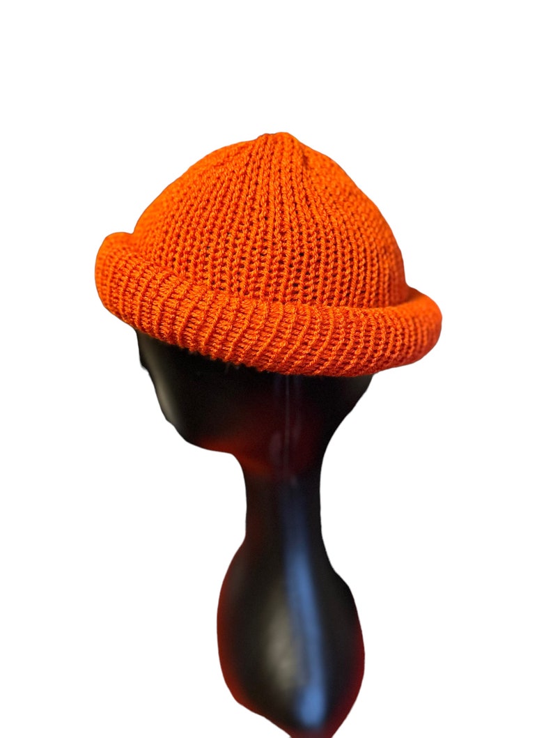 Orange Roll Up Docker Cap, Fisherman Hat, Rolled Kufi, Ski Cap, Skully, Skull Cap, Knit Beanie image 1