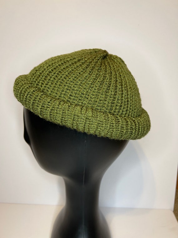 Ready to Ship Olive Roll Up Docker Beanie, Docker Kufi, Fisherman Beanie, Rolled Kufi, Knit Docker, Knit Hat, Skull Cap