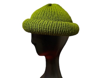 Olive Roll up Docker Beanie, Docker Kufi, Fisherman Beanie, Rolled Kufi, Knit Hat, Skull Cap