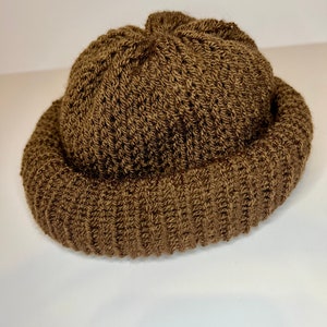 Brown Roll up Docker Beanie, Docker Kufi, Fisherman Beanie, Rolled Kufi, Knit Docker, Knit Hat, Skull Cap image 3