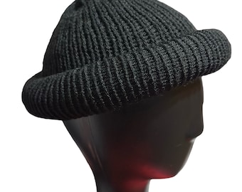 Zwarte oprolbare Docker, Docker Kufi, Docker Beanie, Fisherman Beanie, Fisherman Hat, Skull Cap