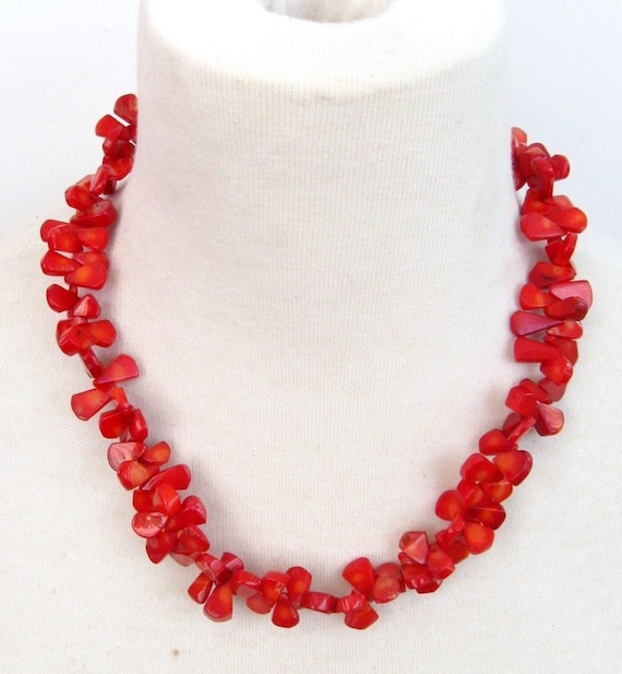 Vintage 1950's Genuine Red Coral Beaded Chunky 20… - image 1