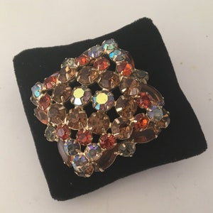 Vintage 1950s D & E Delizza And Elster Juliana  AB Colorful Rhinestones Brooch Pin