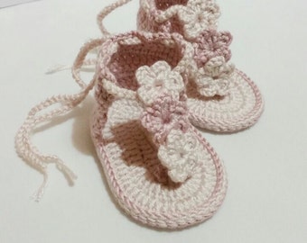 Crochet Baby Sandals, Gladiator Sandals, Crochet Baby Shoes, Baby Flip Flops, Baby Girl Shoes, Summer Shoes, Light Pink and Pale Pink