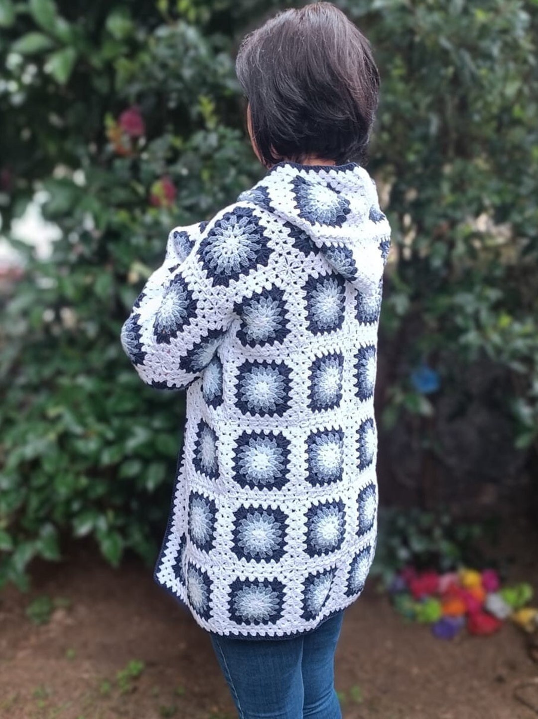 Granny Square Hooded Cardigan, Granny Square Crochet Jacket, Patchwork