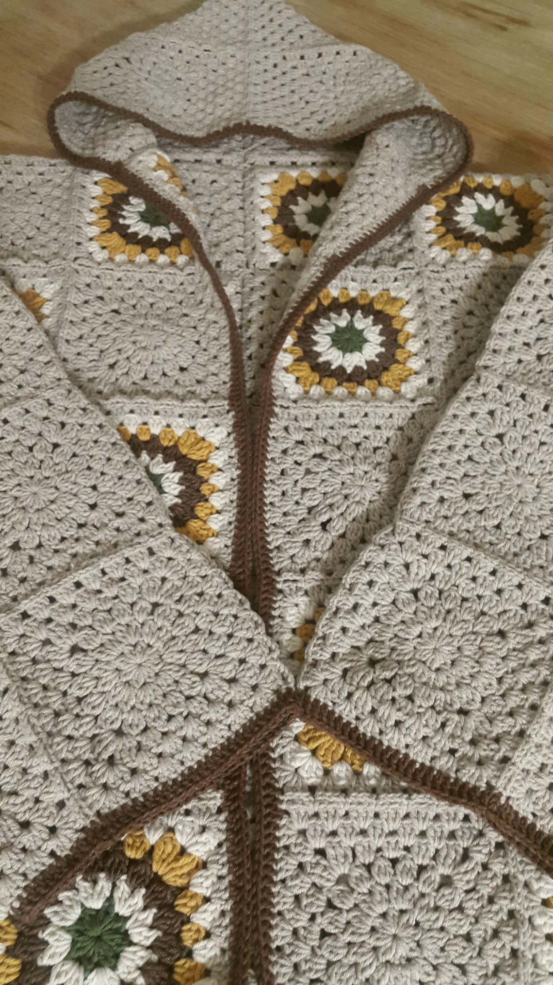 Granny Square Hooded Cardigan, Granny Square Crochet Jacket, Patchwork