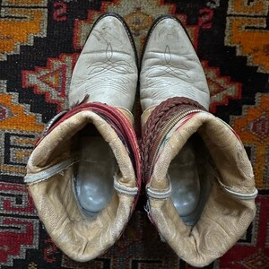 Upsicled cowboy boots boho bohemian booties feather reworked sz 8 free people ivory western rare unique leather reworked one of a kind woman image 16